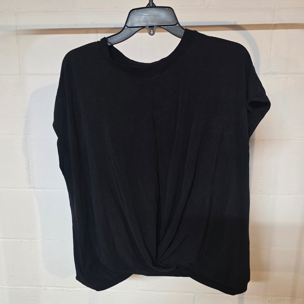 Time and Tru Womens Black Twist Front Short Sleeve Knit Top Size L 12-14